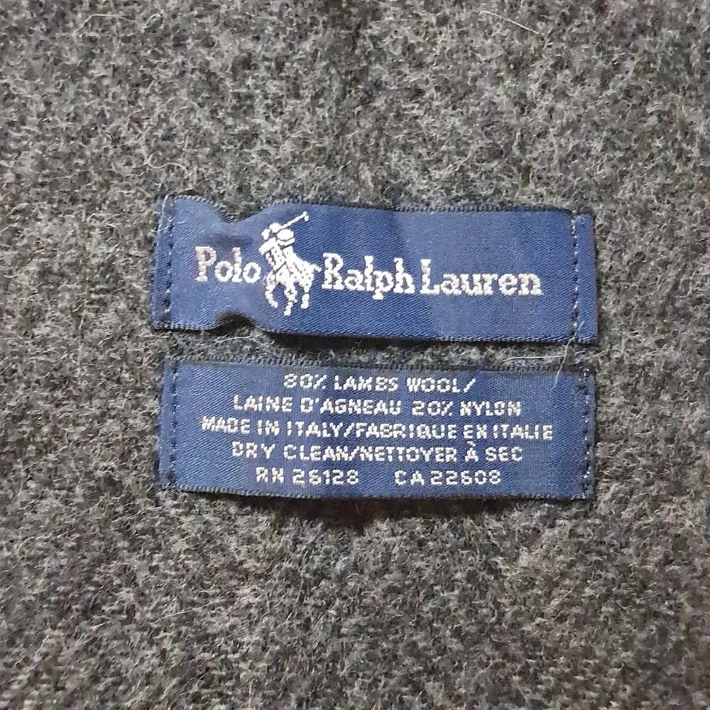 Polo Ralph Lauren Lambswool Reversible Plaid Fringe Scarf Black Gray Purple